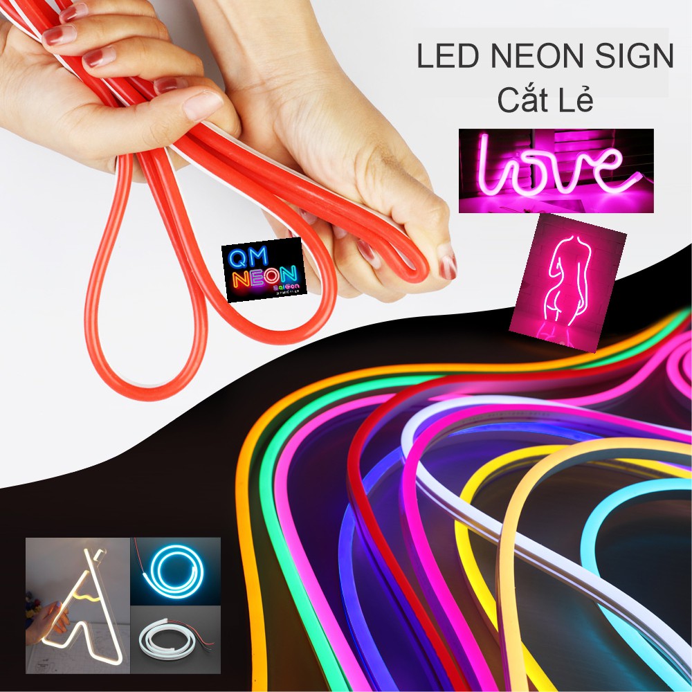 BÁN LẺ mét dây đèn led neon ngoài trời không thấm nước kt 6*12, điện áp 12v, 2,5cm một lần căt