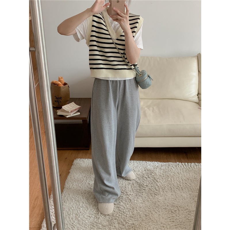 Áo Len Không Tay Cổ Chữ V Họa Tiết Kẻ Sọc Thời Trang Mùa Thu Phong Cách Retro