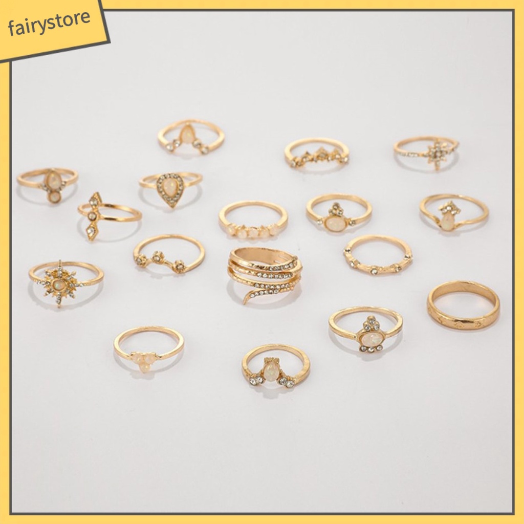 Set 17 nhẫn đeo đốt ngón tay phong cách Bohemian sành điệu cho nữ