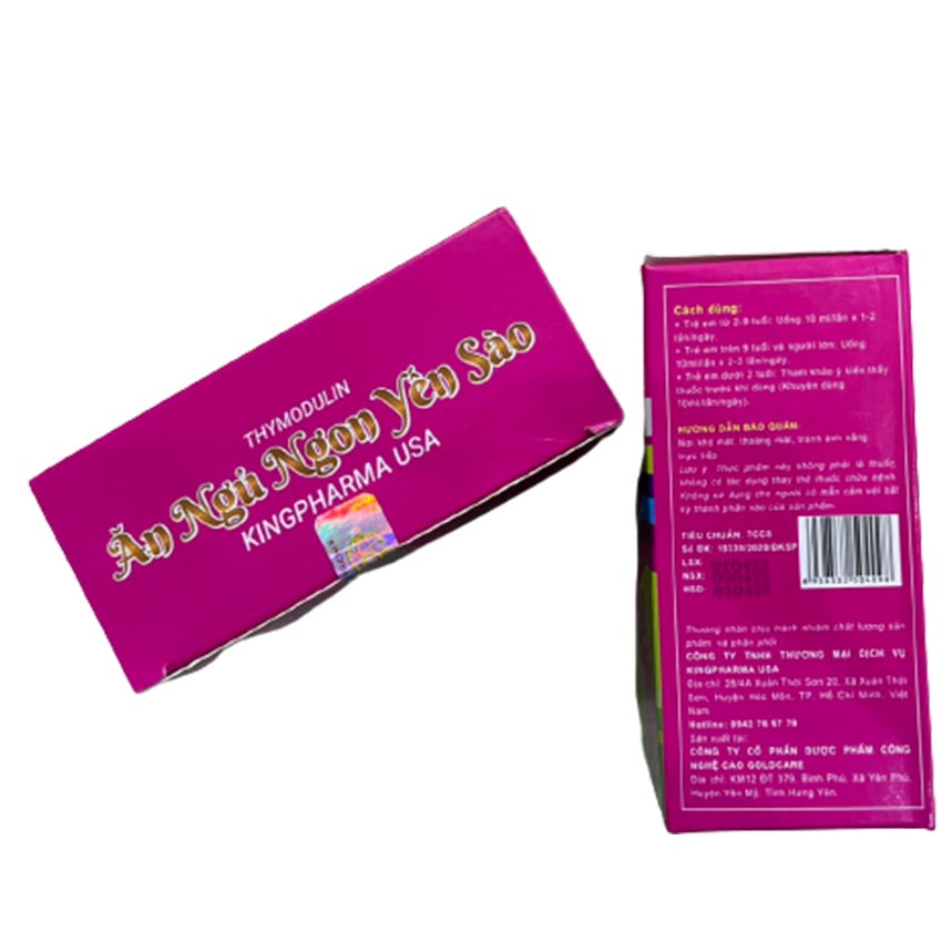Thymodulin Ăn Ngủ Ngon Yến Sào Kingpharma USA bổ sung acid amin, vitamin &amp; khoáng chất cho cơ thể (hộp 20 gói) - Cvs