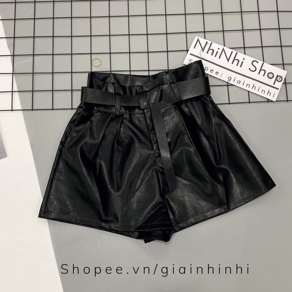 Quần short da kèm đai hàng đẹp, Short da cạp cao vải da mềm QS1812 - NhiNhi Shop