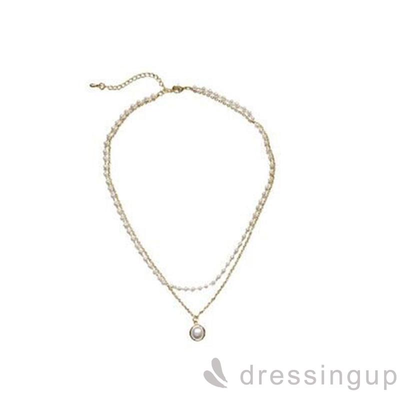 Dây chuyền hợp kim hai lớp đính ngọc trai nhân tạo quà tặng trang sức thời trang cho nữ