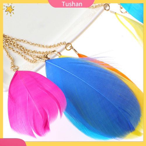 Khuyên Tai Lông Vũ Màu Sắc Tương Phản Phong Cách Bohemian