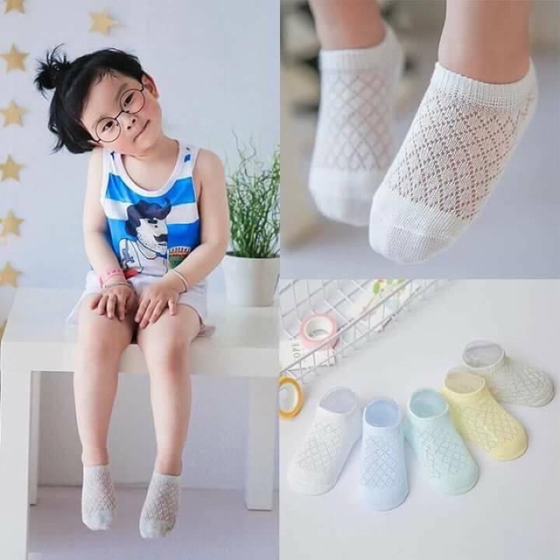 Set 5 đôi tất lưới trộn màu cho bé trai bé gái 0-3 tuổi nằm điều hoà