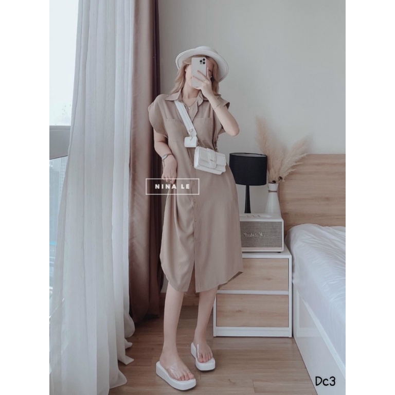 (Mẫu Mới) Mẫu Hot Đầm Đũi Form Xuông 1 Hàng Cúc -- Sale Lớn Cho Các Nàng- Diện Là Cháy Phố UP h.h.p
