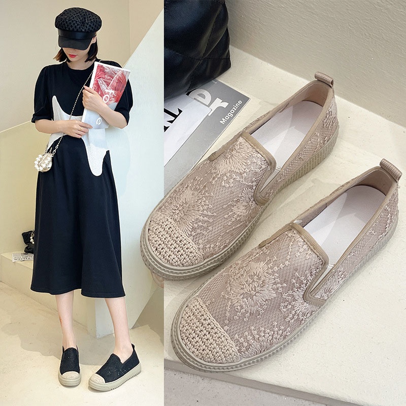 Giày lười IELGY phối ren rỗng thoáng khí thời trang cho nữ