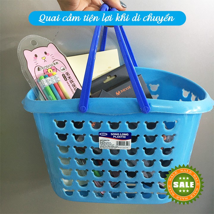 Giỏ nhựa đựng đồ A3 đa năng có 2 quai cầm đựng đồ phòng tắm, nhà bếp tiện lợi