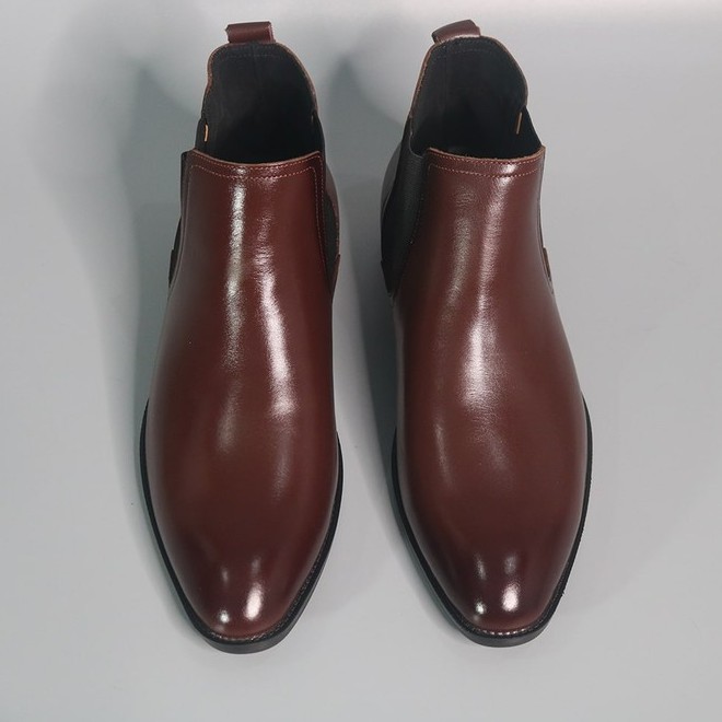 Giày cao cổ nam da trơn màu nâu chelsea boot