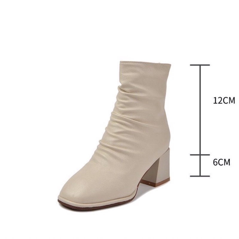 Bốt nữ, boots nhăn gót vuông chất da mềm lót lông ôm cổ chân  và siêu ấm
