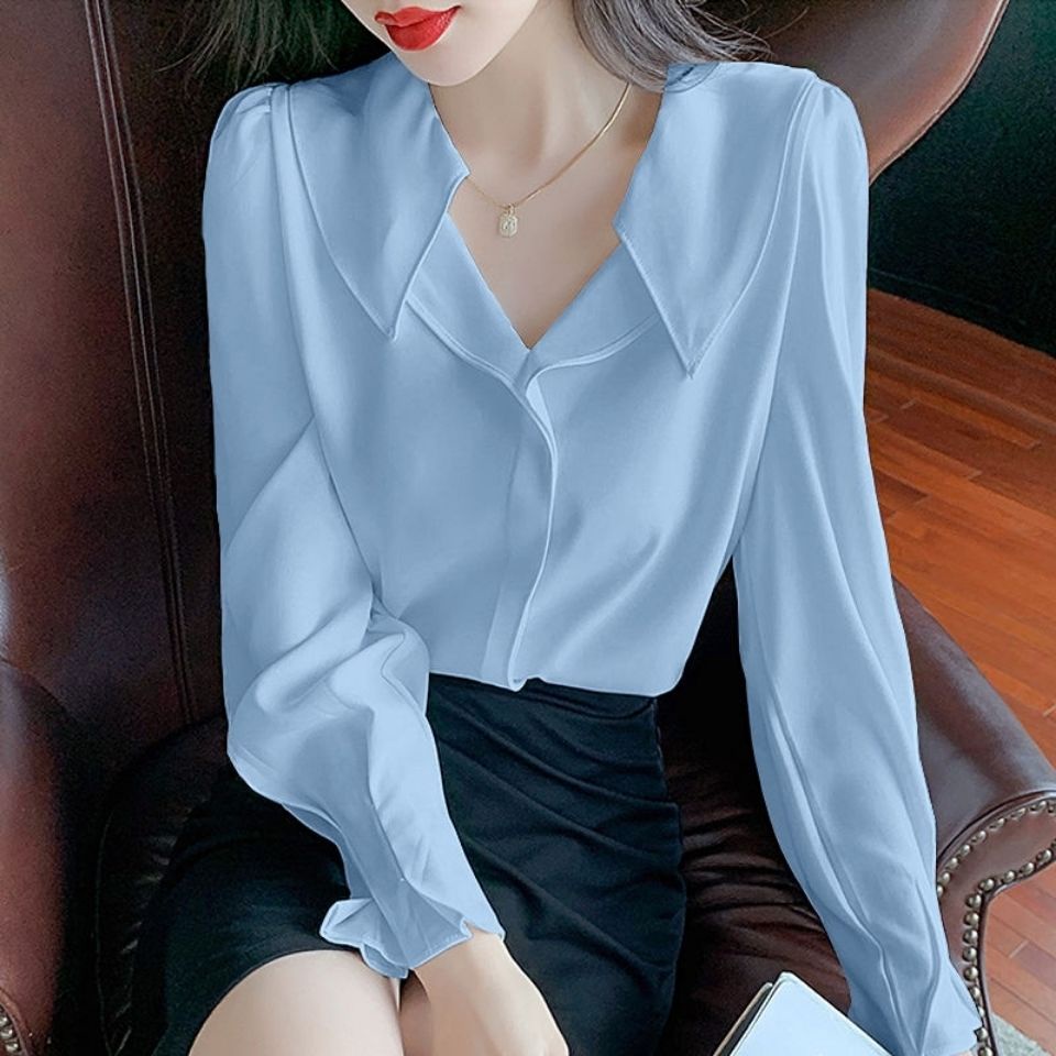 Chiffon shirt women's long-sleeved Korean version temperamental bubble sleeves do not cause the tide of bottomed blouses