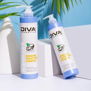 [TEM CHÍNH HÃNG] COMBO dầu gội và dầu xả DIVA xanh 750ml phục hồi tóc và giữ màu tóc nhuộm mẫu mới