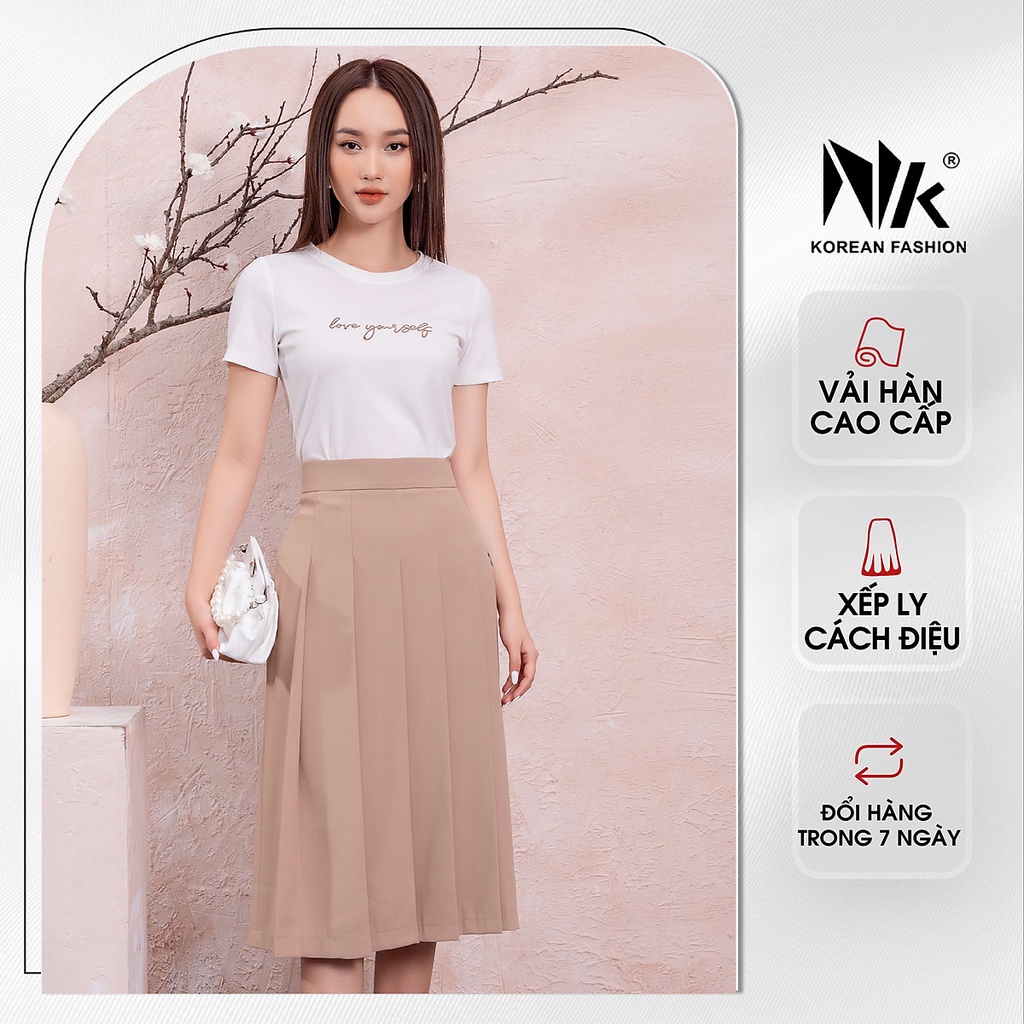 Chân Váy Dập Ly Hộp Công Sở NK Fashion Thiết Kế Dáng Dài Basic, Chất Liệu Vải Dày Dặn, Co Giãn Và Mềm Mịn NKCV2112004