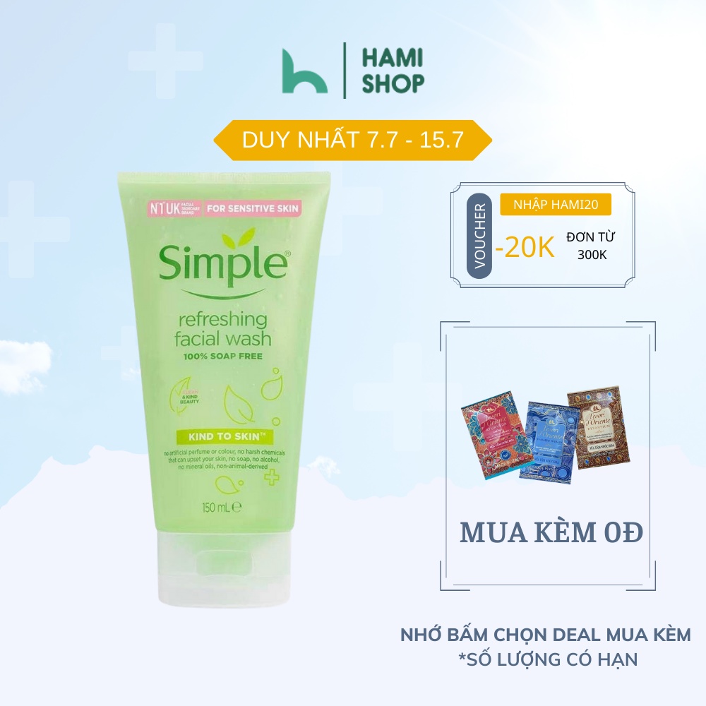 Sữa Rửa Mặt Dạng Gel Simple Kind To Skin Refreshing Facial Wash 150ml