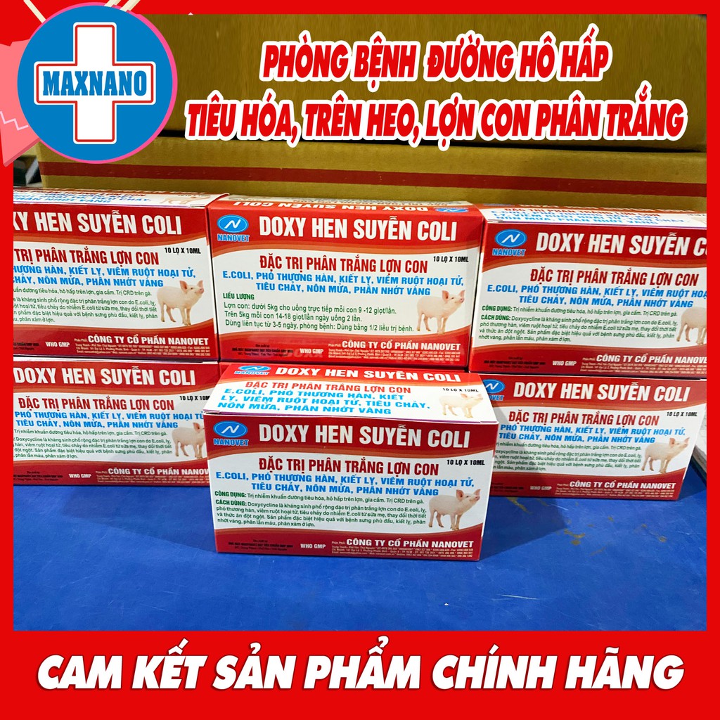 DOXY HEN SUYỄN COLI 10ml x 10lọ Phòng bệnh đường hô hấp, tiêu hóa trên heo, thỏ, chim cảnh, gà đá