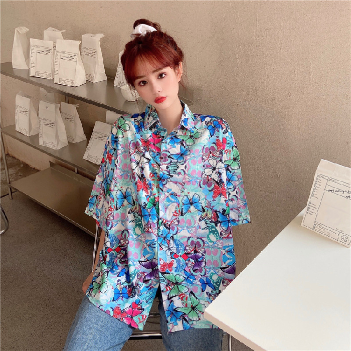 NRVP Áo sơ mi dáng rộng tay ngắn phong cách Hàn Quốc thời trang mùa thu 2021 dành cho nữ