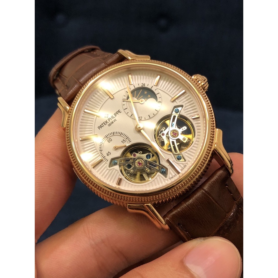 Đồng Hồ Nam Patek Philippe PA32 Viền băm Lộ 2 tourbilon Máy Cơ Automatic Nhật
