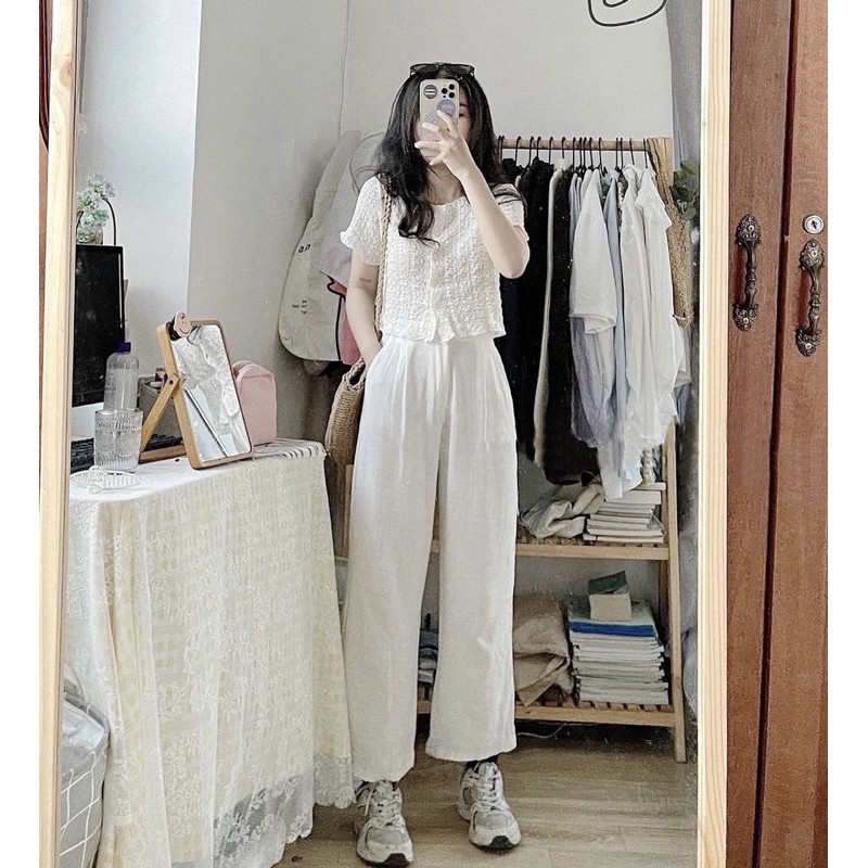 Quần culottes đũi xước