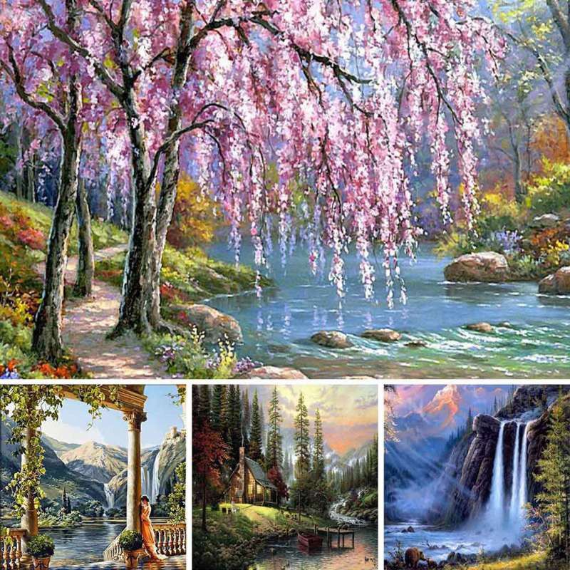 Puppyandkitty Tranh phong cảnh sơn dầu tự vẽ | BigBuy360 - bigbuy360.vn