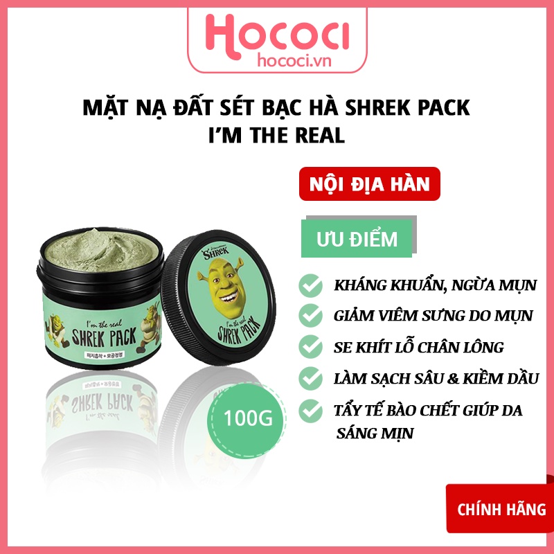 ✅[NỘI ĐỊA HÀN] Mặt Nạ Đất Sét, Bạc Hà I'm The Real Shrek Pack 110G