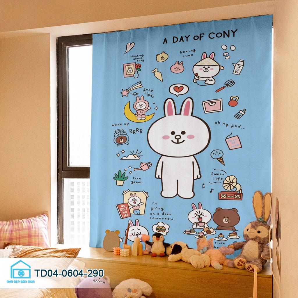 Rèm cửa sổ chống nắng tiện lợi Tín Phát Decor, rèm cửa dán tường dể giặt bst Gấu cute