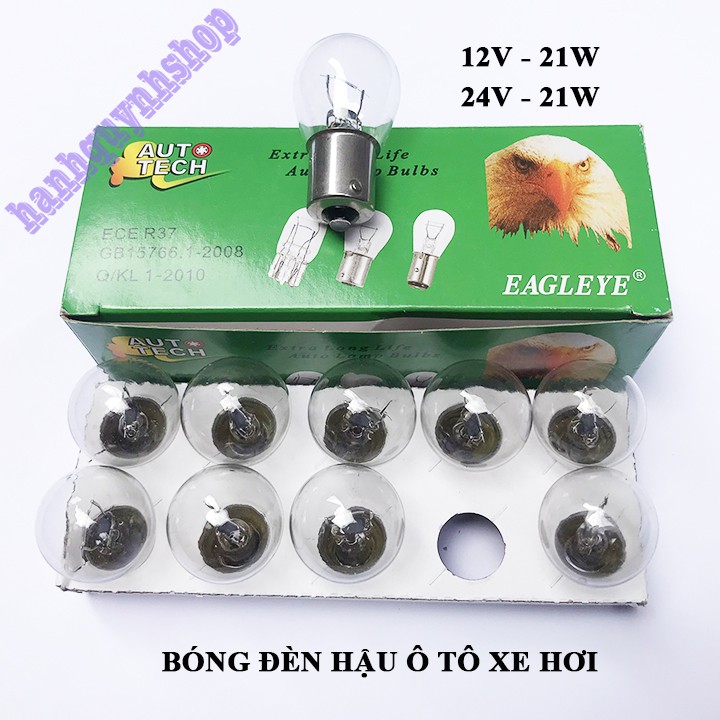 Hộp 10 Bóng Đèn Hậu, Đèn Lùi Ô Tô Chân Cài 1 Tóc 12V 24V 21W