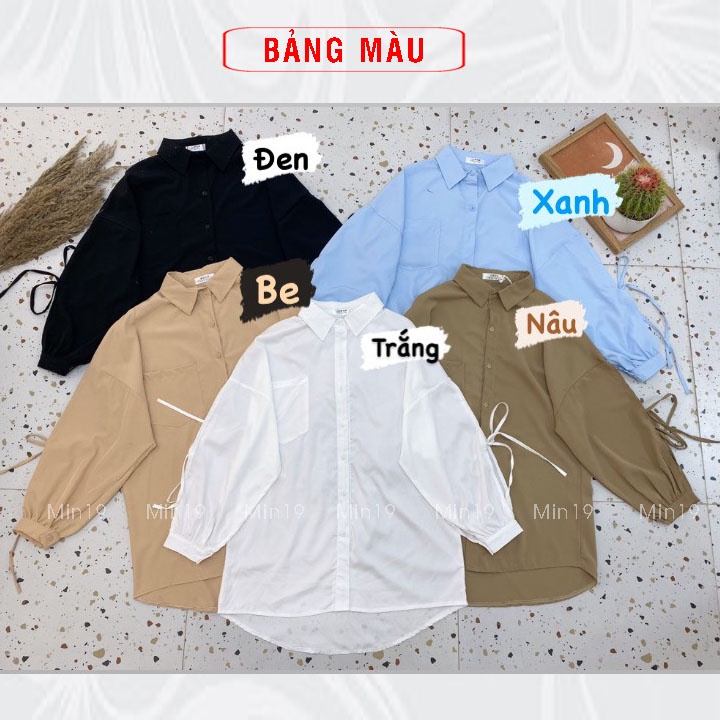 Áo Sơ Mi Nữ Công Sở Họa Tiết Tay Dài Thắt Nơ Sang Chảnh Kiểu Form Rộng Bigsize Màu Trắng Đen Xanh Nâu Be Thời Trang