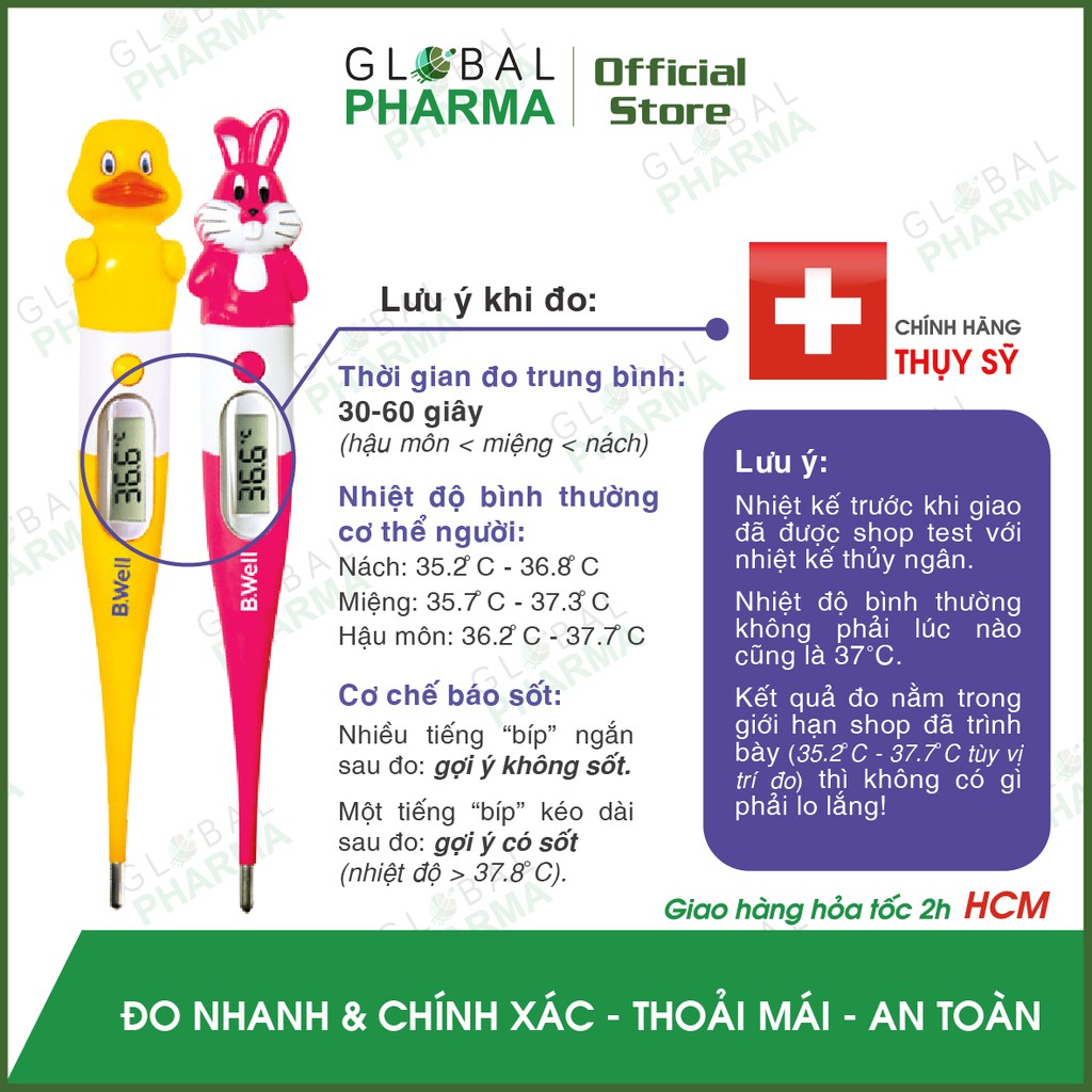 [SX TẠI THỤY SĨ] Nhiệt Kế Điện Tử - Cực chính xác, cực nhanh (Đo trong 10 giây) B-WELL WT-06 (Thỏ/Vịt)