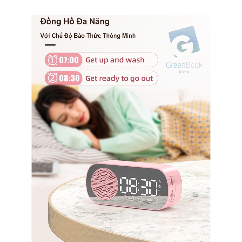 Loa Bluetooth Mini Z7 Kiêm Đồng Hồ LED Để Bàn | Loa Di Động Tráng Gương Có Báo Thức Hỗ Trợ Đài FM, Thẻ Nhớ