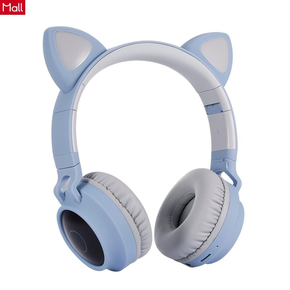 Exclusive® LED Cat Ear Wireless Headset RGB 3-Color Lights Noise Cancelling BT 5.0 Foldable Earphone TF Card/Radio 3.5mm Plug