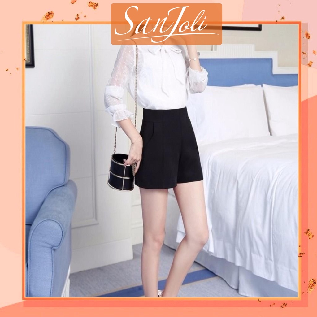 Quần Đùi Lưng Cao SanJoli Quần Short thun ngắn cạp cao ống rộng hai màu Trắng Đen QD004