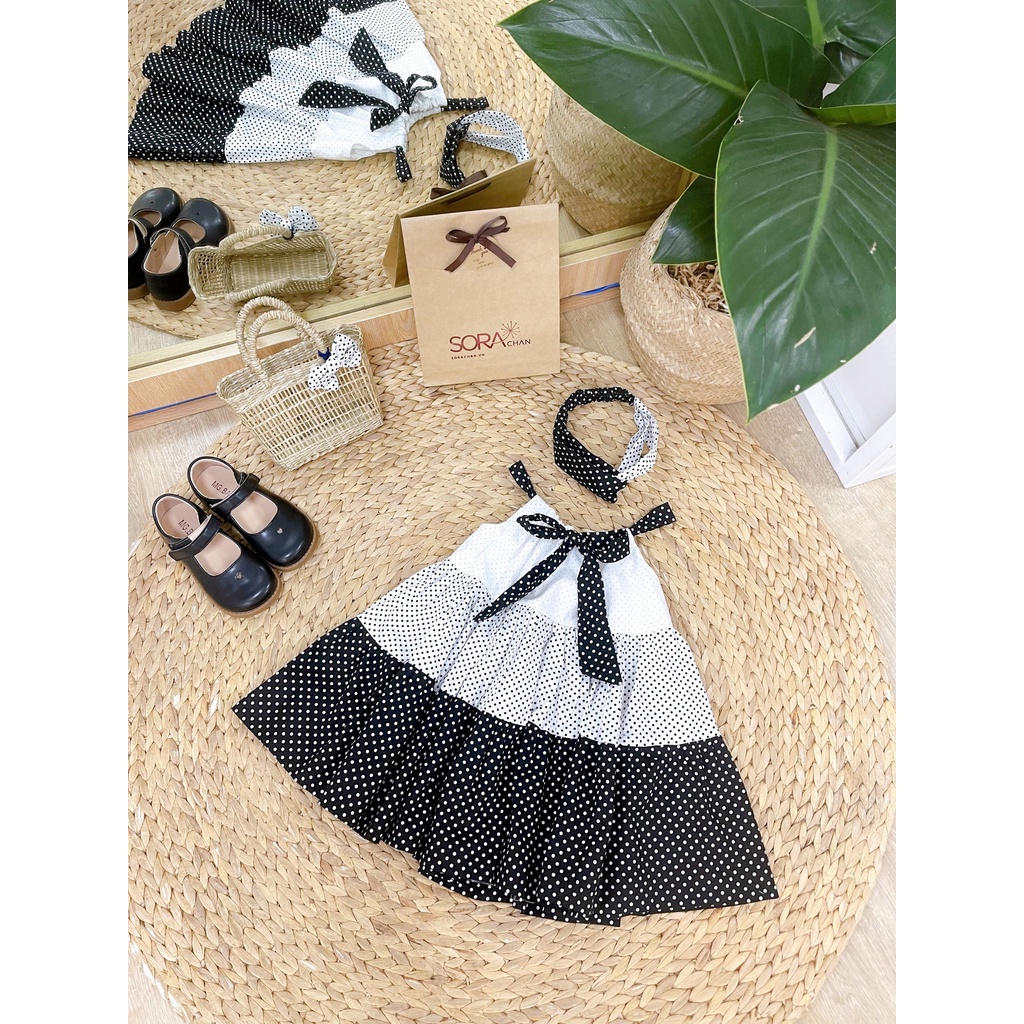 Đầm Đi Biển 3 Tầng Chấm Bi Đủ Màu Cho Bé Gái Size 9kg - 46kg SoraChan - M088,M089,M090