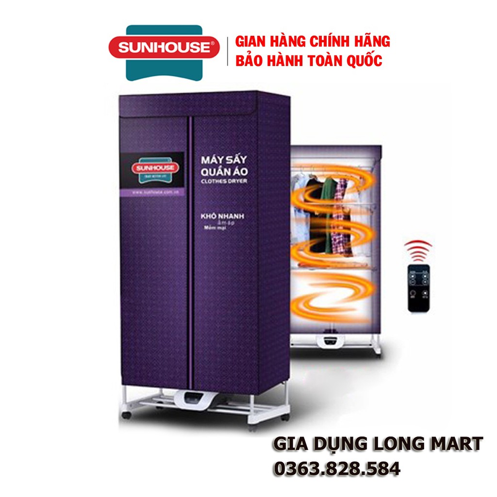 💥Máy sấy quần áo Sunhouse SHD2707, máy sấy quần áo Sunhouse công suất 1500w có điều khiển xa, khối lượng sấy tối đa 15kg