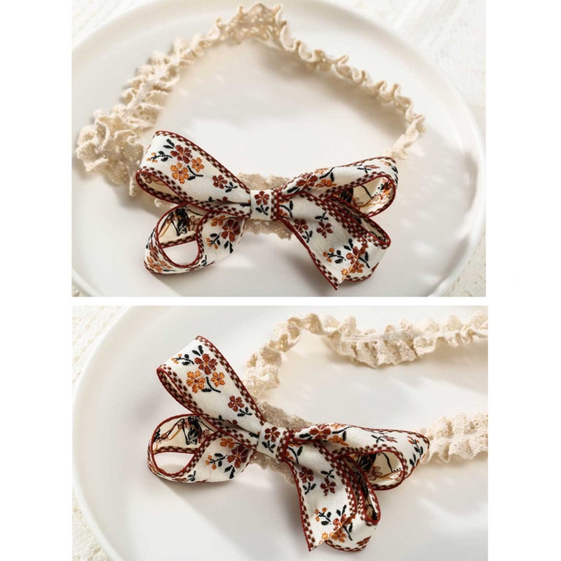 Băng Đô Nơ Lớn Co Giãn Thêu Hoa Phong Cách Hàn Quốc Cho Bé Gái