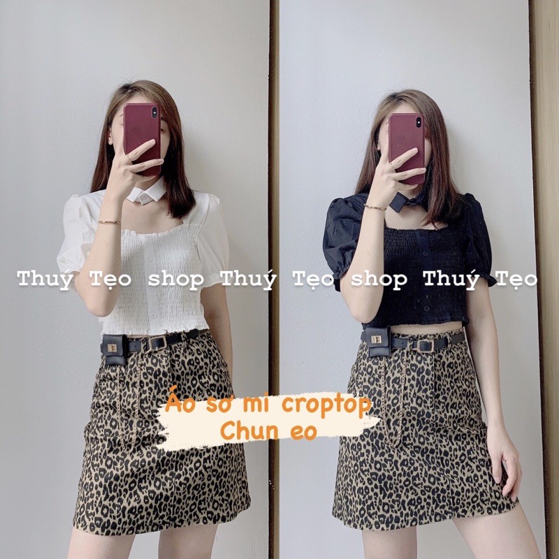 ÁO CROPTOP CỔ SƠ MI ULZZANG (ảnh thật/video)- Áo crop top hai màu đen trắng