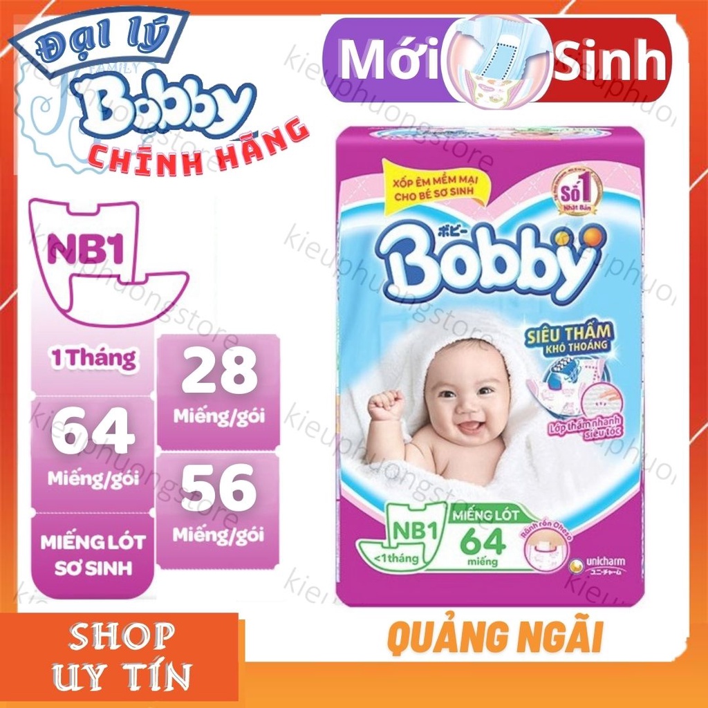 Miếng tã lót sơ sinh Bobby newborn1 64/56/28 miếng (NB1) chống thấm (trẻ mới sinh 1 tháng) Quảng Ngã