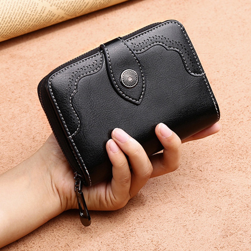Ví Da Ngắn Đựng Thẻ Tín Dụng Phong Cách Retro Cho Nữ
