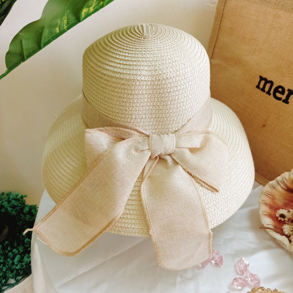 Mũ cói nón cói đi biển lồng đèn nơ bản to sang chảnh_q12 lồng đèn nơ
