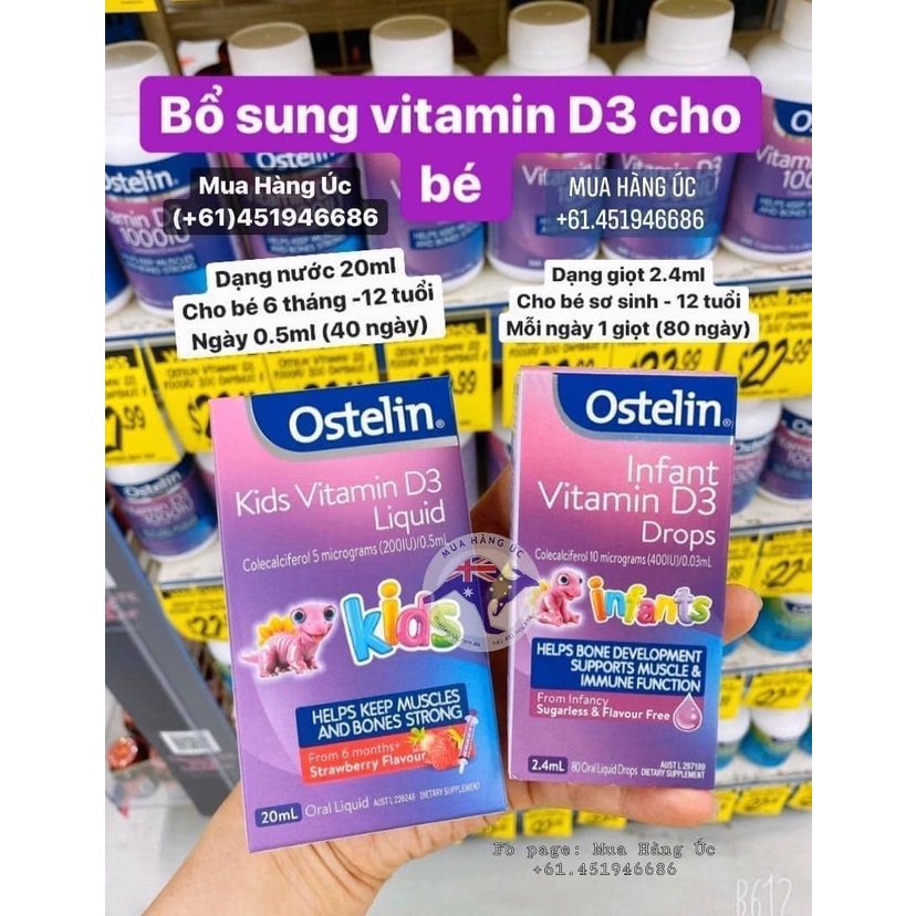 Vitamin D3 Ostelin Kids Liquid 20ml và Ostelin Infant Drop 2.4ml bổ sung cho trẻ