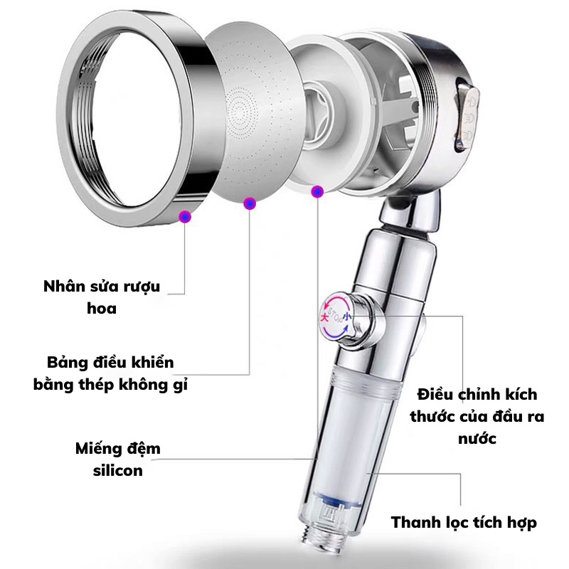 Vòi Sen Tăng Áp Vòi Hoa Sen Siêu Mạnh Tiết Kiệm Nước Không Gỉ Sun.z
