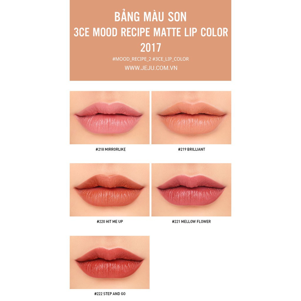 [HÀNG NHẬP KHẨU CHÍNH HÃNG 100%]Son 3CE Mood Recipe 2017 #220, #221, #222 | BigBuy360 - bigbuy360.vn
