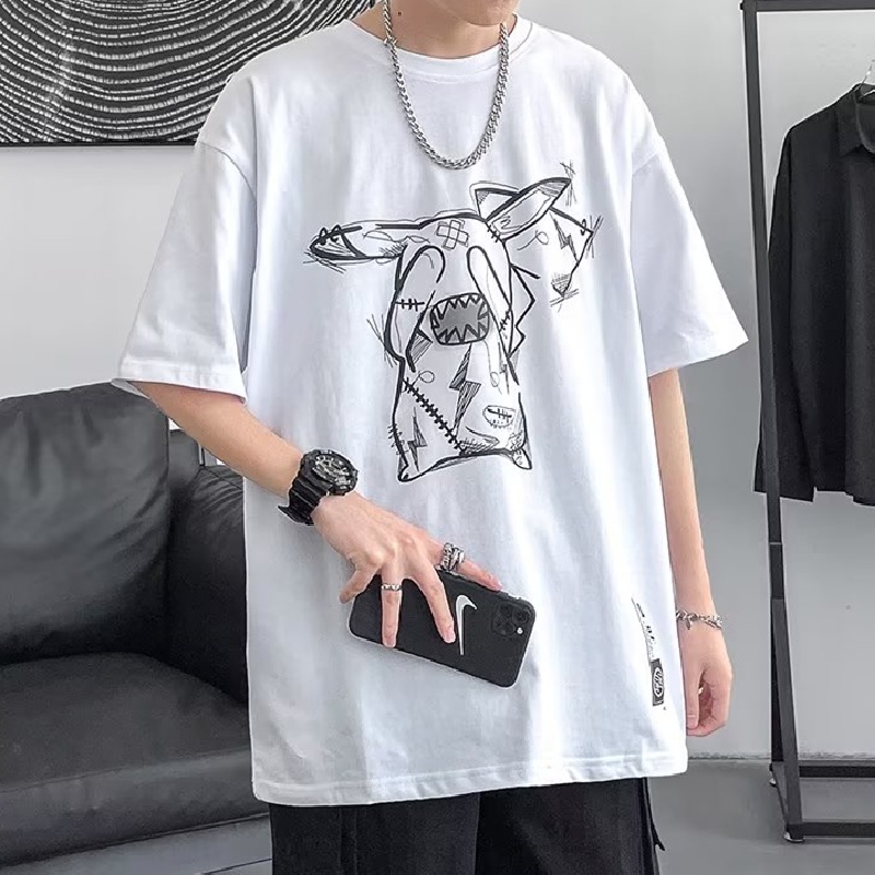 Áo Thun Dáng Rộng In Họa Tiết Hoạt Hình Phong Cách Hàn Quốc Thời Trang Mùa Hè Cho Nam Và Nữ size M-8XL