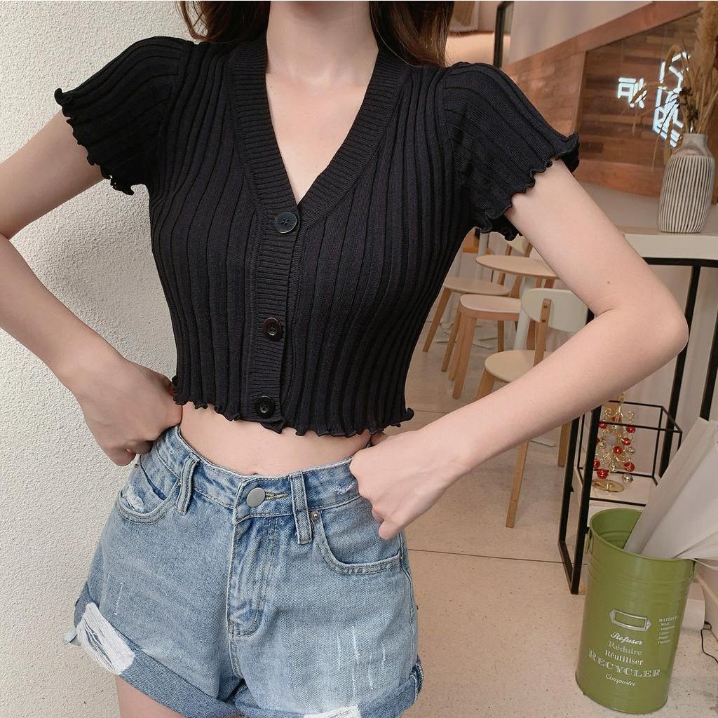 SUXI Áo kiểu ngắn tay phong cách Hàn Quốc thời trang cho nữ