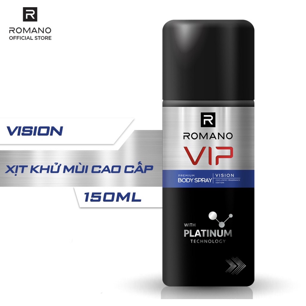 Combo Xịt Khử mùi toàn thân Romano Vip 150ml+Nước hoa bỏ túi Vip 18ml