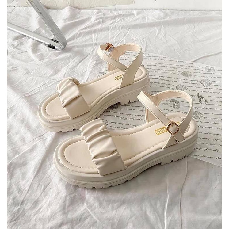 Dép Sandal Nữ Đi Học Vintage, Dép Quai Hậu Đế Bằng Cao 4cm