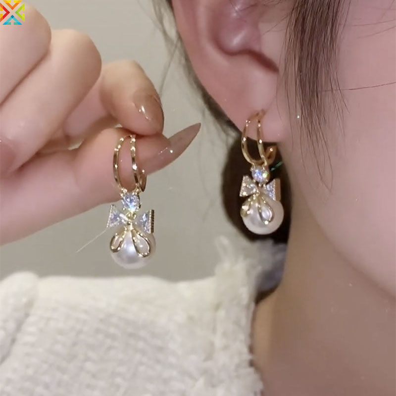 Bông Tai Mạ Bạc 925 Hình Nơ Đính Ngọc Trai Đa Năng Thời Trang Cho Nữ
