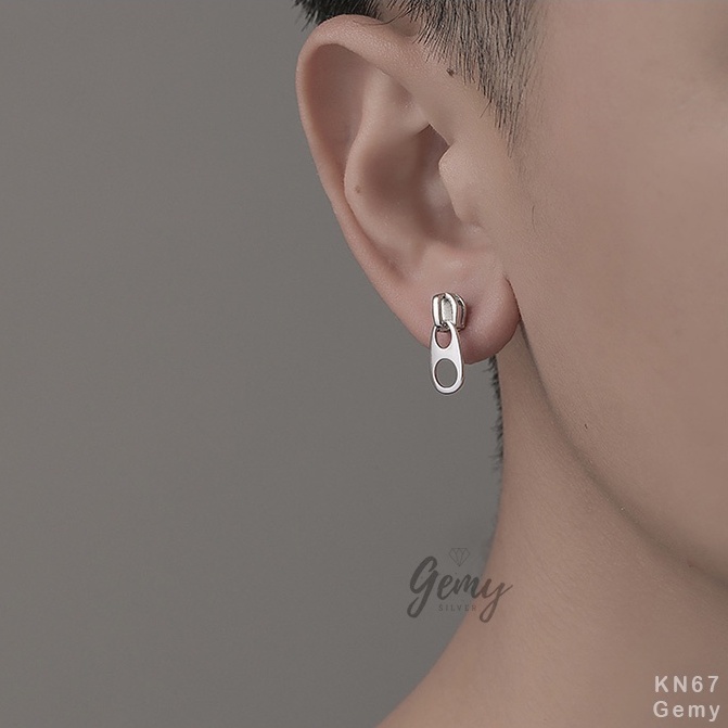 Khuyên tai nam bạc 925 nam nữ hình khoá kéo độc đáo, cá tính, unisex Zipper (1 chiếc) | GEMY SILVER KN67