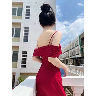 ( ẢNH THẬT - HÌNH ẢNH ĐỘC QUYỀN CEERI ) Đầm lụa đỏ cao cấp xếp li ngọc