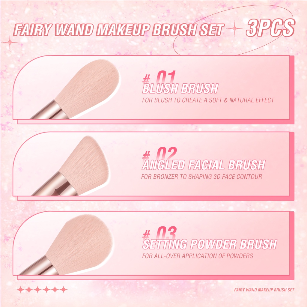 Bộ 3 cọ trang điểm PINKFLASH tán đều phấn tiện dụng