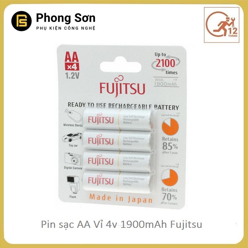 Pin sạc AA Fujitsu 1900mAh vỉ 4 Viên Made in JAPAN , Dùng cho máy ảnh , Đèn Flast, các thiết bị chuyên dụng dùng pin AA