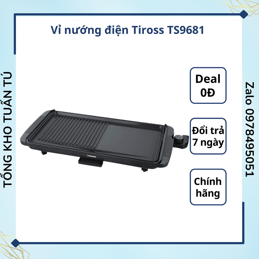 Vỉ nướng điện Tiross TS9681 2000W không khói chống dính cao cấp